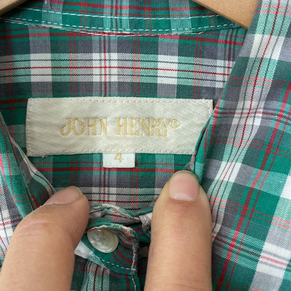 John Henry vintage ruffle front plaid cotton button up - Picture 4 of 8